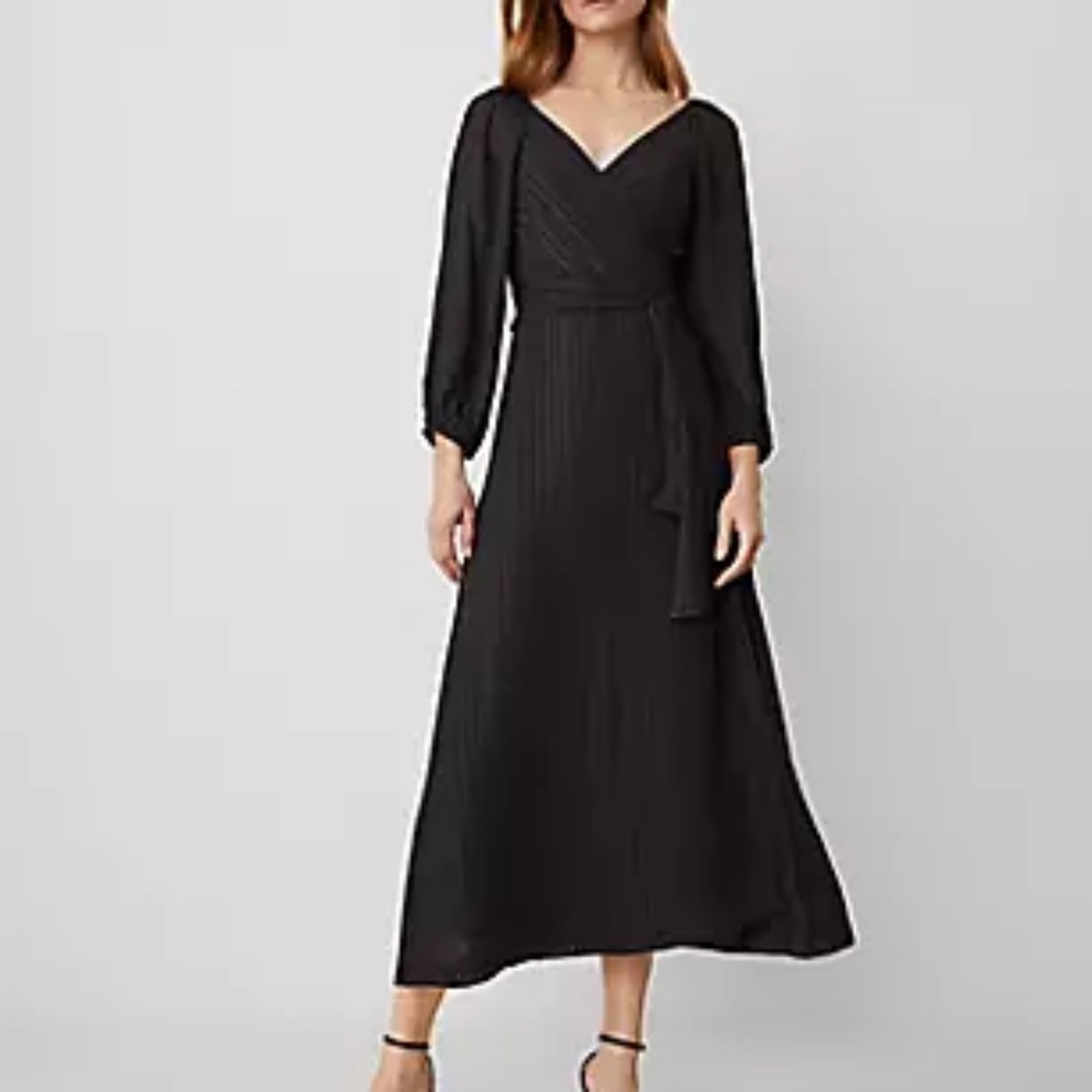 Ann Taylor Metallic Stripe Midi Wrap Dress, Size 6